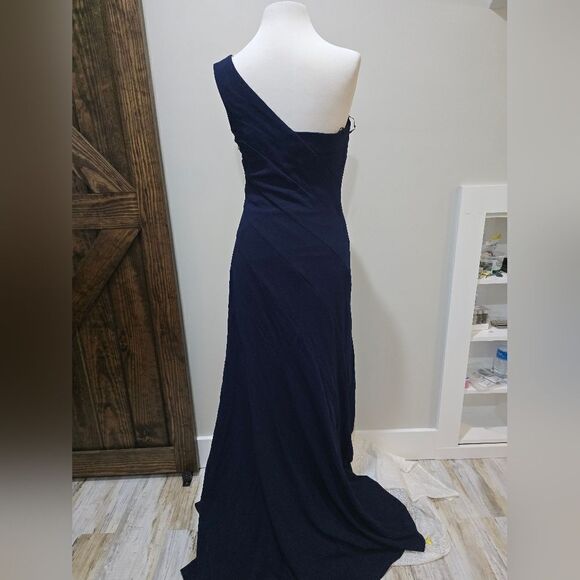 Tadashi Shoji One Sleeve A-line Evening Dress NWOT size Medium Midnight Blue - Picture 5 of 7